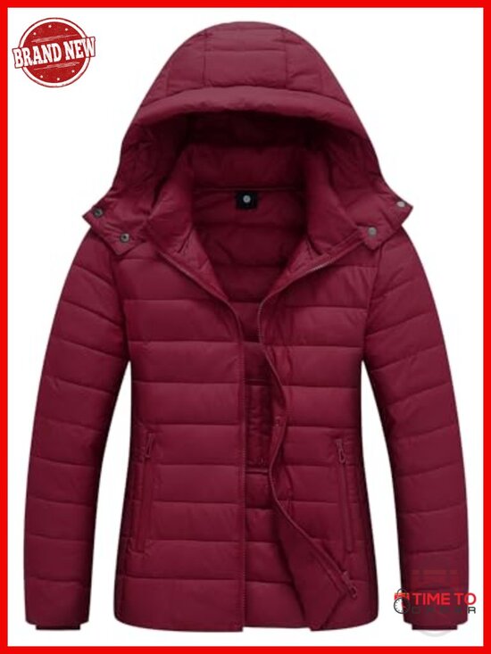 Jackets & Blazers - Women's Waterproof Puffer Jacket with Detachable Hood - Insulated Quilted